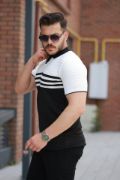 Erkek çizgi Desenli Yakalı Kısa Kollu T-shirt resmi